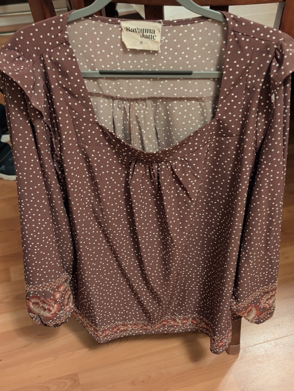 Savanna Jane Brown Polka Dot Scoop Neck Tunic with Paisley Trim